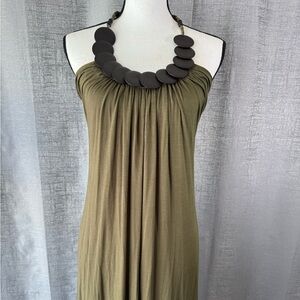 Dizzy Darling Olive Green Halter Sundress w/Jeweled Neckline - Size S (A057)